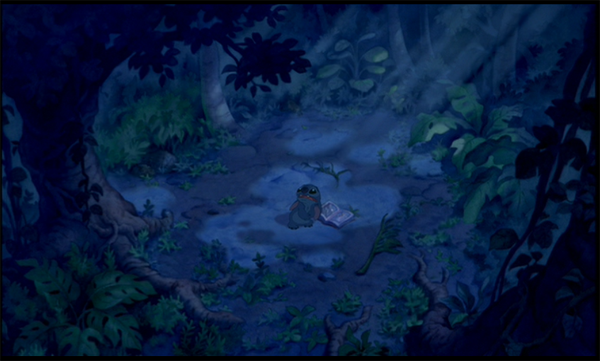 Crying out "I'm lost!" the overwhelming negative space around Stitch lends itself perfectly to this dramatic and sad scene from Lilo and Stitch.