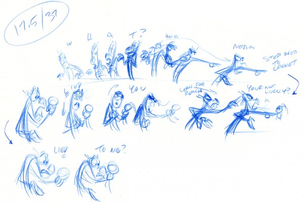 A few Tom Bancroft thumbnails from his work on Mulan.