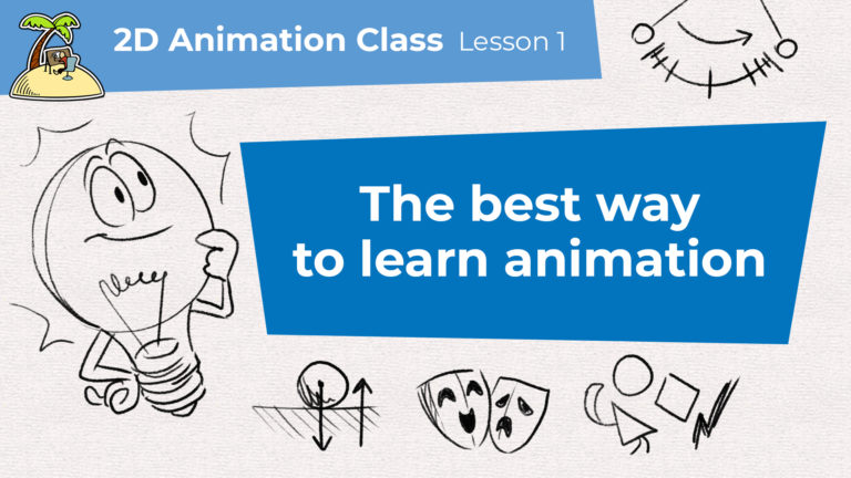 Thumbnail of the first video of the 2D animation class with the title "The best way to learn animation"